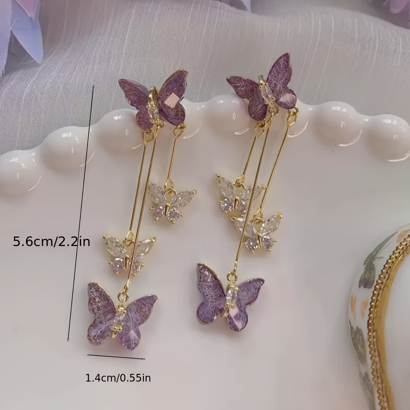 Light Purple Butterfly Tassel Earrings for Party & Daily Wear